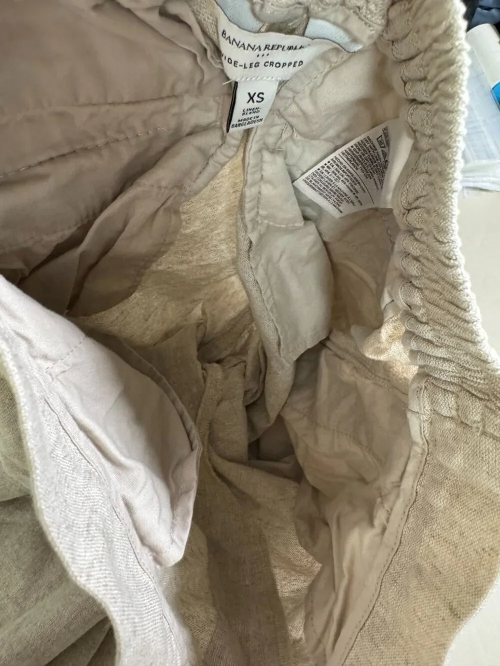 Banana Republic Wide Leg Cropped Linen Blend Pants size XS Flax Beige Minimalist